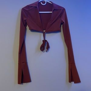 Rust coloured tie front top